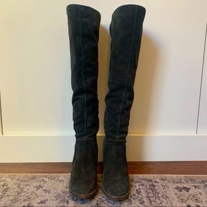 VINCE CAMUTO Melaya Tall OTK Boot Anchor Suede Gray, Stacked Heel Boot Sz 7.5